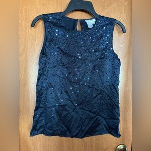 TAO Navy Sequin Sleeveless Evening Top 100% Silk Size 6